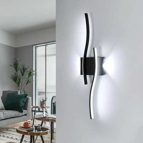 Comely Aplique Pared Interior LED, 20 W 2250 LM Lámpara de Pared Moderna, Negro Larga Aplique de Interior para Salón Dormitorio, Cocina, Comedor, Escalera, Pasillo, Blanco Frío 6500K, 60 CM