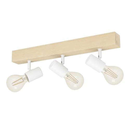 Limitiertes Angebot: EGLO Deckenlampe Townshend 3, 3 flammiger Vintage Deckenspot im Industrial Design, Retro Lampe aus Stahl und Holz, weiß, braun, E27 Fassung, FSC zertifiert von 39.90 EUR auf 39.90 EUR (Spare 0%)