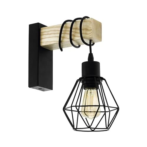 Limited-time offer: Eglo Wall Light Indoor Townshend 5, Vintage Wall lamp for Bedroom and Living Room, Industrial Design Wall Lighting Fixture, Wall Sconce Made of Black Metal and Natural Wood, FSC, E27 Socket from 27.50 GBP to 27.50 GBP (save 0%)
