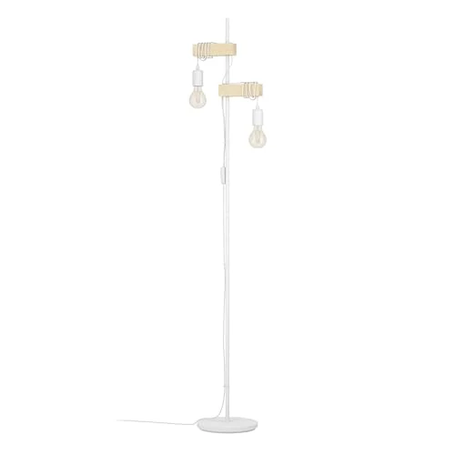 Limited offer: EGLO Floor lamp Townshend, 2 Light Vintage floorlamp, Standing lamp with Wooden Beam, Retro Living Room Lighting Made of White Metal and Wood in Natural Colour, FSC Certified, E27 Socket from 79.90 EUR to 64.00 EUR (save 20%)