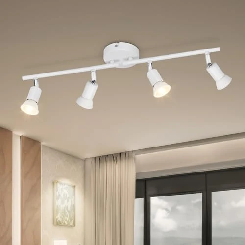 Dehobo Ceiling Spotlight Rotatable - Elegant White 4 Way GU10 LED Ceiling Light 350° Swivelling Adjustable Modern for Kitchen Living Room Bedroom, No Bulbs
