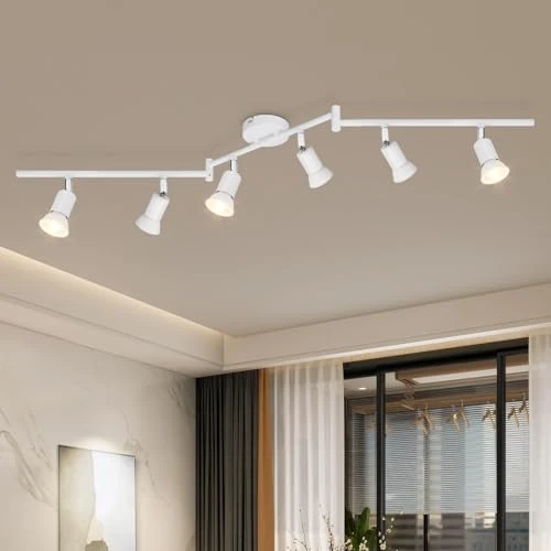 Offerta a tempo: Dehobo Faretti LED da Soffitto Orientabili con 6 Luci - Lampadario da Soffitto Moderna Metallo Bianco per Plafoniera Soggiorno Camera da Letto - GU10 Lampadina Non Inclusa - 36% da 53.29 € a 34.29 €