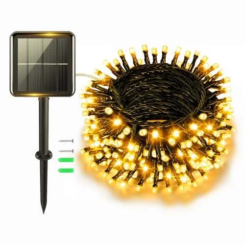 cshare Outdoor Solar Fairy Lights, 12 m, 120 LED Solar Fairy Lights, Warm White, Outdoor, IP65, Weatherproof, 8 Modes for Garden, Patio, Yard, Party, Christmas Tree, Window, Outdoor & Indoor