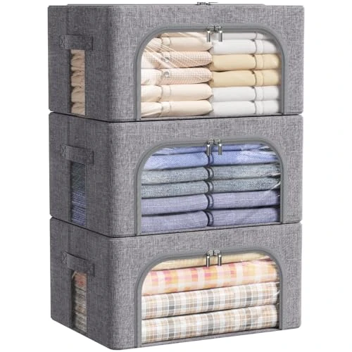 Offre limitée : Lifewit Lot de 3 Sacs de Rangement Robuste avec Cadre en Métal, Boîte de Rangement Pliable, Organisateur Placard, Rangement Sous Lit, Boîtes Rangement pour Vêtements, Couvertures, 25L, Gris de 37.11 EUR à 32.29 EUR (remise 13%)