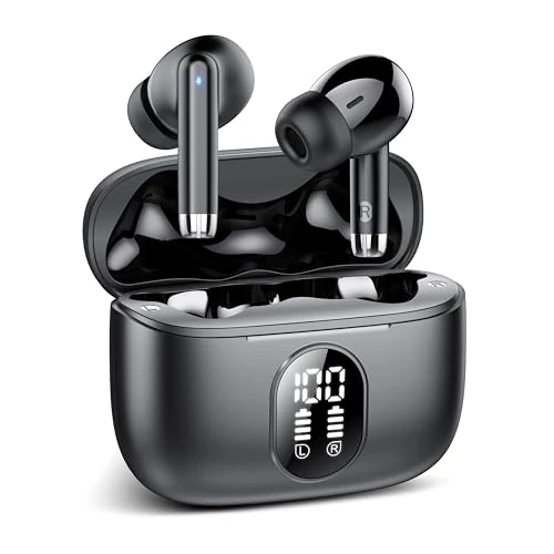 QXQ Zestaw słuchawkowy Bluetooth, słuchawki Bluetooth 5.3 z mikrofonem HD ENC z redukcją szumów, 40 godzin bezprzewodowe słuchawki douszne w głębokim basie, IPX7, wodoodporne, czarne