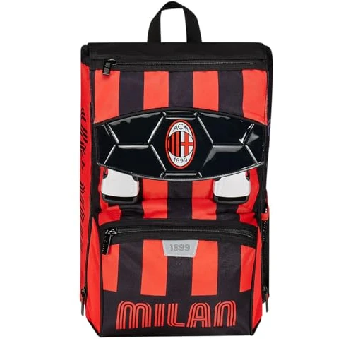 Seven Zaino Scuola Estensibile ACM 1899 Calcio - PATH OF VICTORY, Nero Rosso - Zaino Doppio Scomparto Sdoppiabile Tramite Zip e Con Tasca Porta Borraccia, Zaino Bambino