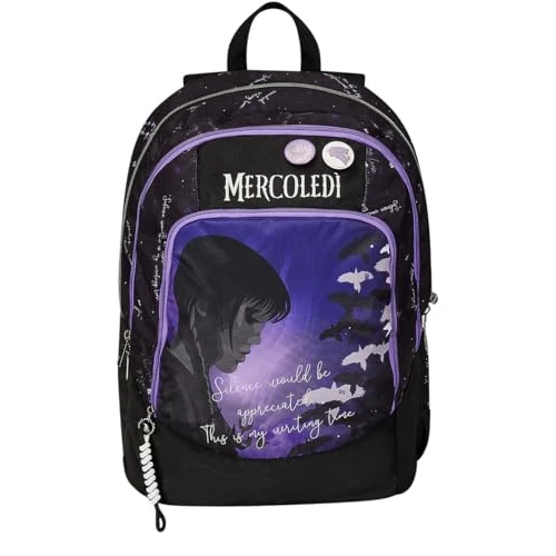 Begrenztes Angebot: Seven Schulrucksack Mittwoch - BE THE STRANGE YOU WANT TO - Rucksack mit Doppelfach - Trinkflaschentasche, Rucksack Mädchen Mercoledi - Maxi Fassungsvermögen, violett, Taglia unica, Rucksack Backpacks von 34.90 EUR auf 34.90 EUR (Rabatt 0%)