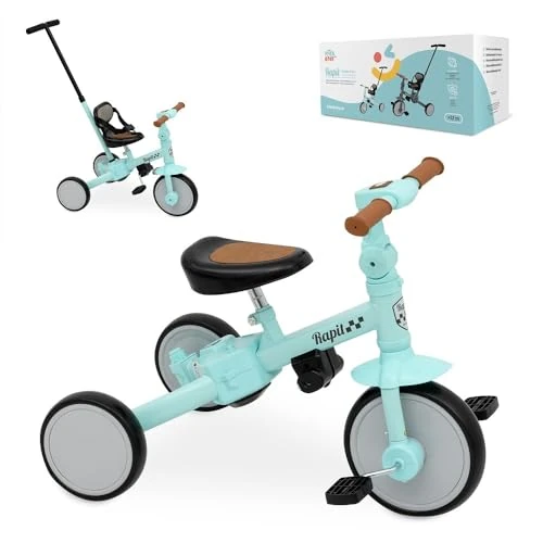 Triciclo Evolutivo 5 in 1 Interbaby | Triciclo Bambini con Maniglione da 1 a 5 Anni | Bicicletta Bambini e Bici Senza Pedali Trasformabile | Con o Senza Pedali | Regolabile e Adattabile (Verde)