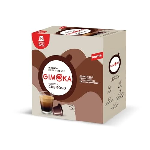 Offerta a tempo: Gimoka, Espresso Cremoso, Intensità 10/13, 50 Capsule Compatibili con Sistema Nespresso, Dolce ed Equilibrato, Note di Nocciola e Frutta Secca, Aroma Morbido e Avvolgente - 50% da 10.00 € a 5.00 €