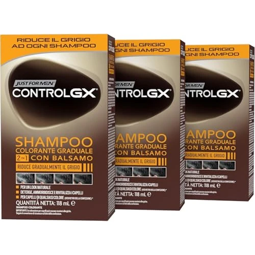 Offre limitée : Just for Men Control GX Shampooing 2 en 1 pour coloration et cheveux avec revitalisant, réduit progressivement le gris, pour un aspect naturel (lot de 3) de 25.61 € à 25.61 € (0.00% de remise)