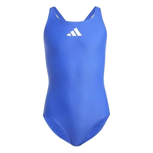 adidas Niñas Solid Small Logo Swimsuit, Semi Lucid Blue/White, 11-12 Years