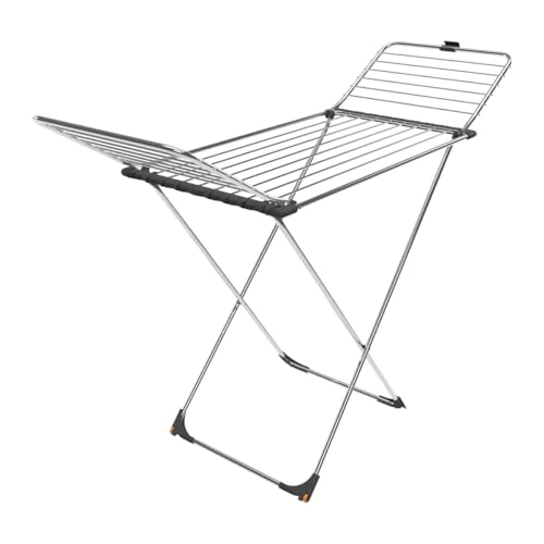 Vileda MAX - Tendedero de Acero Inoxidable | Alambres Gruesos Antiarrugas | Rejilla de Aluminio | para Interiores y Exteriores | Plegable