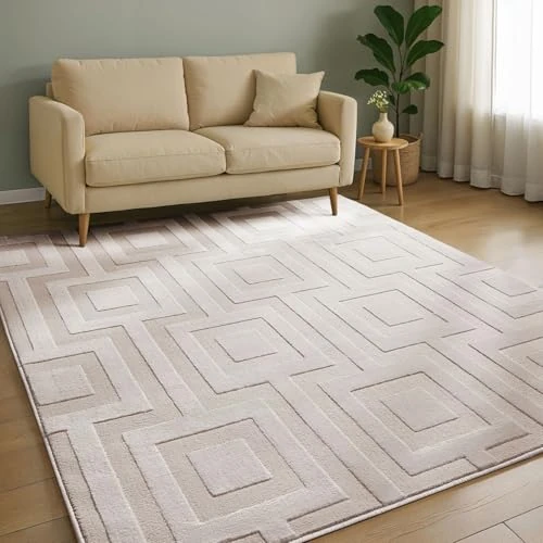 Oferta limitada: benuta Basic Alfombra Salon Claire - Crema 120x170 cm - Minimalista para Dormitorio, Sala de Estar en Estilo Retro geométrico - Fácil de Limpiar - Apta para Suelos radiantes de 46.45 EUR a 46.45 EUR (ahorro 0%)