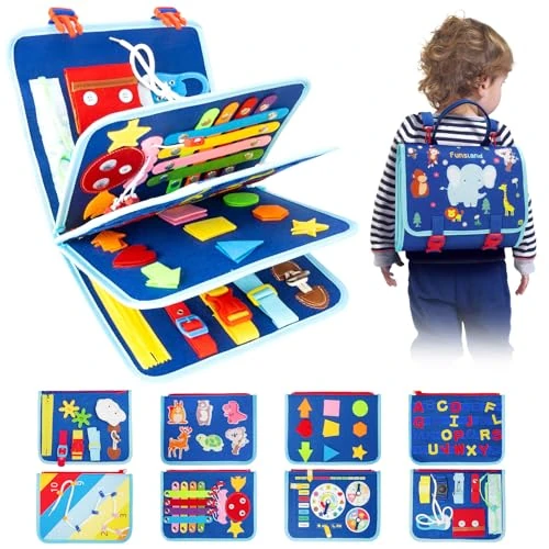 Oferta limitada: Funsland Busy Board Juguetes Montessori 2 3 4 5 Años, Tablero Sensoriales Juegos Educativos Niños, Juguetes Educativos para Aprender a Vestir y Habilidades Motoras Finas, Regalo para Niños, Azul de 25.99 EUR a 19.99 EUR (ahorro 23%)