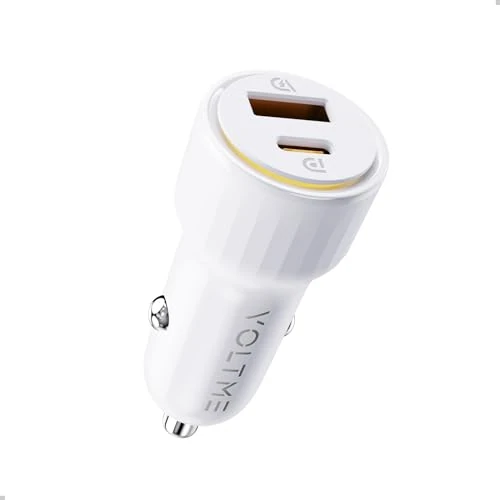 VOLTME Zapalniczka USB C 48 W 2 w 1, biała, samochodowa zapalniczka samochodowa 48 W, szybka ładowarka USB C PD/QC Gniazdo zapalniczki kompatybilne z telefonem, tabletem, pikselami, Samsung S22/S23