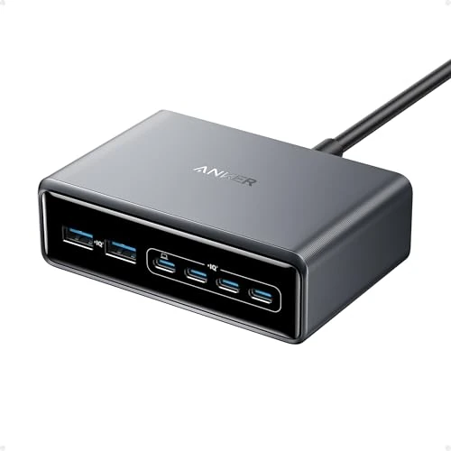 Zeitlich begrenztes Angebot: Anker Prime 200W USB C Ladegerät, 200W 6 Anschlüsse GaN Ladestation, USB-C PD Desktop Ladegerät mit Schnell-Laden, kompatibel mit iPhone 17/16/15 Series, Samsung, MacBook, Dell und mehr von 79.99 € auf 59.99 € (25% Rabatt)