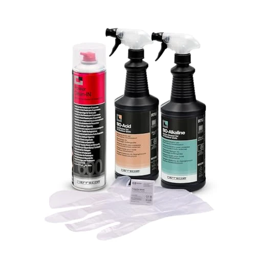 Offerta a tempo: Errecom Kit pulizia completa climatizzatori, include Power Clean In aerosol 600mL per pulizia unità interna, Bio Acid e Bio Alkaline 2L con tensioattivi biodegradabili pulizia unità esterna, guanti - 25% da 34.50 € a 25.74 €