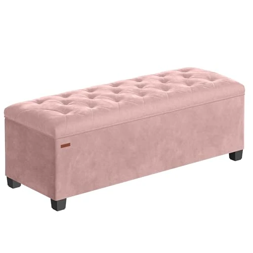 SONGMICS Stool with Storage Space, Bench with Legs, 40 x 110 x 40 cm Footstool, Storage Box, Maximum Load 300 kg, for Living Room, Bedroom, Hallway, Pastel Pink LSF089R01