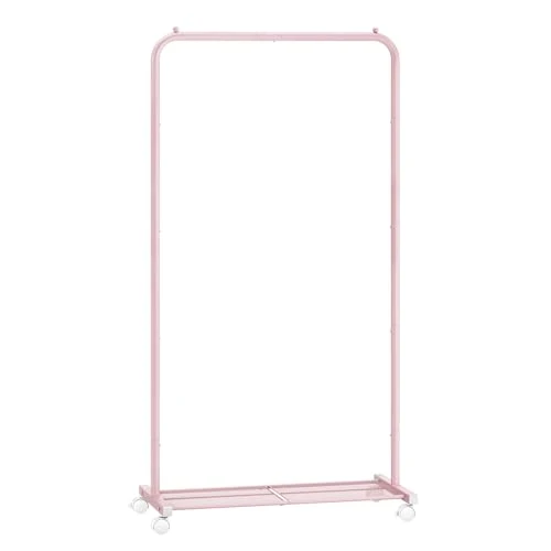 Beperkte aanbieding: SONGMICS Kledingrek, kledingstang op wieltjes, kapstok 74 cm breed, rolgarderobe met roosterplank, tot 35 kg belastbaar, 2 wielen vergrendelbaar, stalen frame, pastelroze HSR130R01 van 26.31 EUR naar 26.31 EUR (besparing 0%)