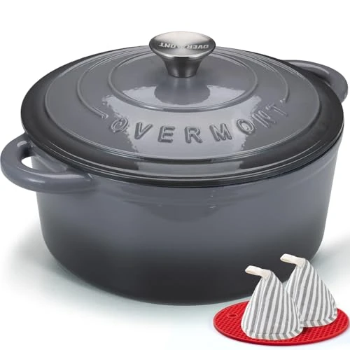 Offre limitee: Overmont Cocotte en Fonte Émaillée - Ø28 cm Casserole Antiadhésive Avec Couvercle et Maniques en Coton - Batterie de Cuisine Robuste pour Braiser Ragoûts Rôtir Pain - Gris ardoise de 69.89 EUR a 69.89 EUR (economie 0%)
