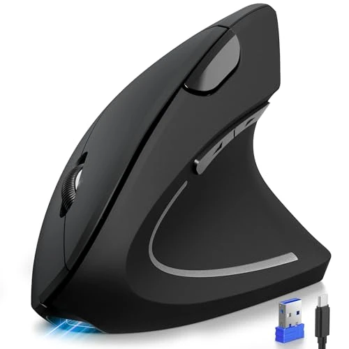 TECKNET Ergonomic Wireless Mouse 2.4GHz, Rechargeable Vertical Mouse 4800DPI 5 Levels Adjustable DPI Silent Mouse, 6 Buttons, Universal for PC/Mac/Laptops