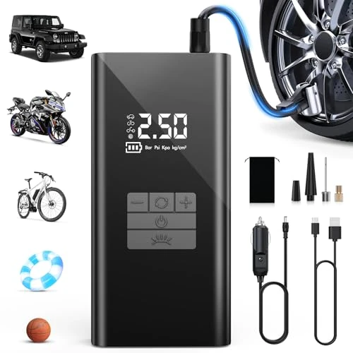 Offerta a tempo: DIHOOM Compressore Aria Portatile - Pompa per Bicicletta da 45L/min con Supporto per Power Bank, Illuminazione a LED, Batteria da 6000mAh, Ideale per Auto, Biciclette, Motociclette e Palloni - 29% da 32.99 € a 23.39 €
