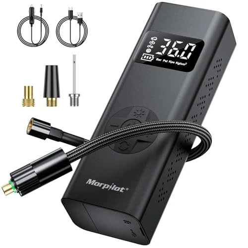 Draagbare elektrische luchtcompressor, Morpilot 7800mAh draagbare luchtcompressor, 12V DC, autobandencompressor met pneumatische manometer, 150PSI met LED-licht