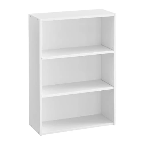 VASAGLE LBC163T14 Boekenplank, 3-laags open bookcase met verstelbare opbergplanken, vloerstandaard, wit
