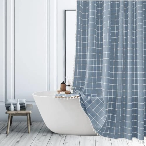 Oferta limitada: ggaimwf Cortina de Ducha Estilo Boho Azul Cortinas de Ducha para Baño Casa de Campo Minimalista y Moderna Cortina de bañera Cortina de Ducha de Tela de Lino Textil Pesado con borlas 180x180cm de 37.99 EUR a 28.49 EUR (ahorro 25%)