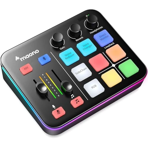 MAONO Mixer audio da gioco, interfaccia audio con Pro-preamp, RGB, Bluetooth, alimentazione phantom 48 V per live streaming, podcasting, creazione di contenuti, gaming MaonoCaster G1 NEO (nero)