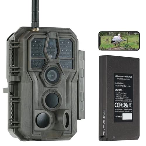 Limited-time offer: GardePro E8P Wildlife Camera WiFi Bluetooth, 64MP 1296p Trail Camera with 8000mAh Rechargeable Battery Pack, No-Glow Night Vision Motion Activated Garden Camera, Green-brown from 129.99 £ to 129.99 £ (save 0.0%)