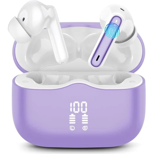 Zeitlich begrenztes Angebot: xinwld Bluetooth Kopfhörer, Kopfhörer Kabellos Bluetooth 5.3 In Ear Kopfhörer mit 4 ENC Noise Cancelling Mic, Kabellose Kopfhörer Tiefer Bass Wireless Earbuds 40Std, IP7 Wasserdicht Ohrhörer, Violett von 32.99 € auf 19.98 € (3