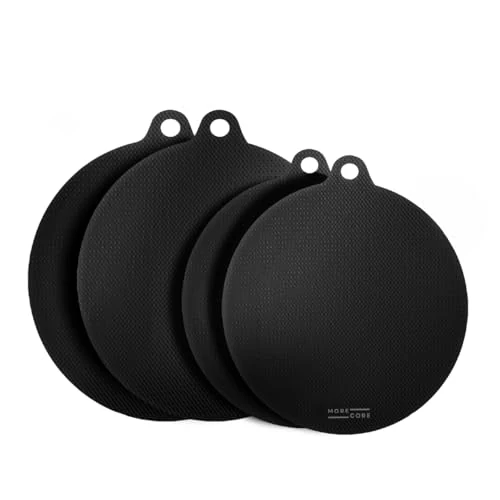 MoreCore Induction Protection Mat, 22cm & 24cm, 2 Pack, Black, Silicone & Fibreglass, Non-Slip, Heat Resistant Up to 240°C, Dishwasher Safe, Multi-Functional, Trivet