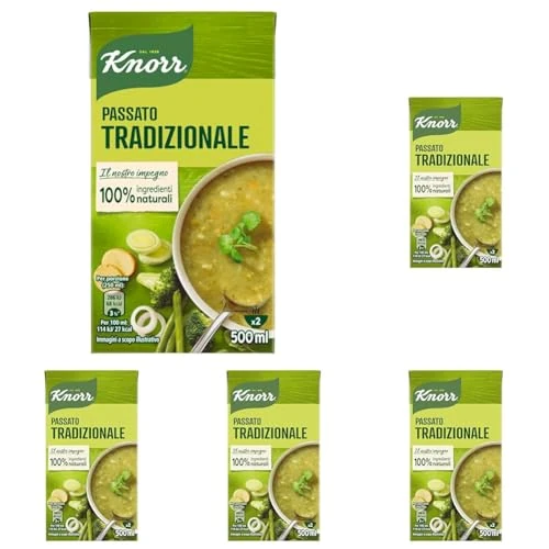 Knorr Passato di Verdure Tradizionale, Minestrone con 10 Verdure, 100% Ingredienti Naturali, Ricco di Fibre e Fonte di Proteine, Senza Conservanti Aggiunti, Senza Coloranti, Vegetariano, 500 ml