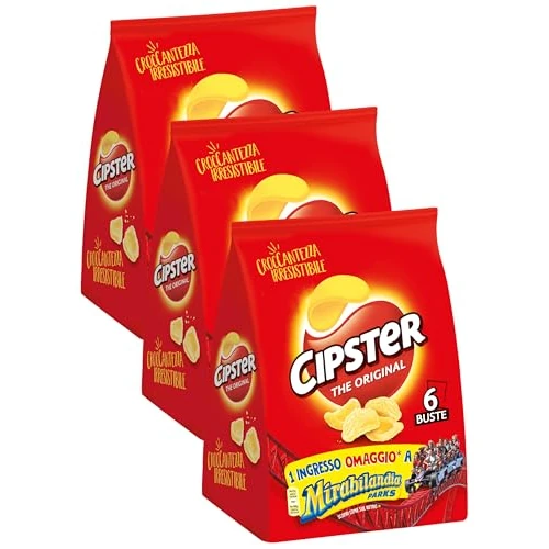 Offerta a tempo: Cipster the Original, Chips di Patate Croccanti, Gusto Leggero e Forma Iconica, 132g (multipack 6 bustine da 22g) (Confezione da 3) - 34% da 7.35 € a 4.84 €