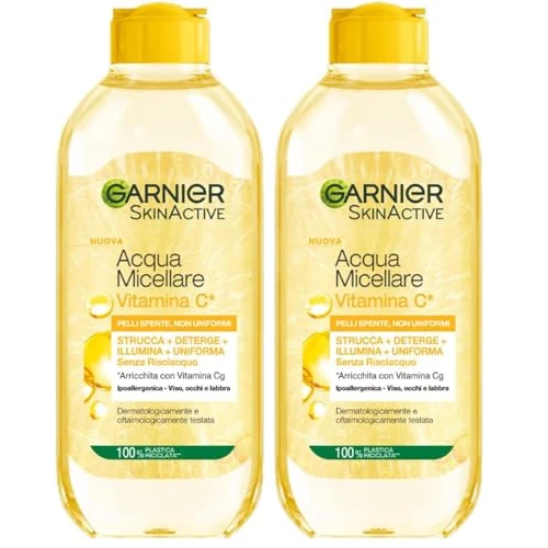 Offerta a tempo: Garnier Acqua Micellare Tutto in 1 SkinActive, Con Vitamina C, Per Pelli Spente e Non Uniformi, Senza Risciacquo, 400 ml (Confezione da 2) - 46% da 10.98 € a 5.98 €