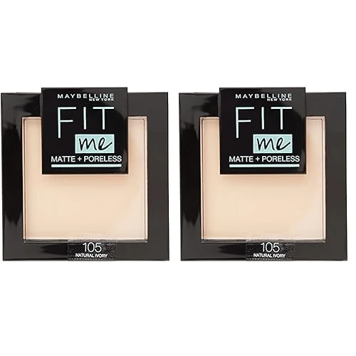 Offerta a tempo: Maybelline New York Fit Me Matte&Poreless Cipria Opacizzante e Fissante, Pennello e Specchietto Inclusi, 105 Natural (Confezione da 2) - 19% da 14.98 € a 12.20 €