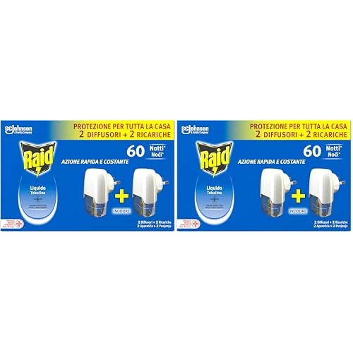 Offerta a tempo: Raid Liquido Elettrico Antizanzare Comuni e Tigre, Inodore, Formato Convenienza, Confezione da 4 Diffusori e 2 Ricariche, 60 Notti - 38% da 17.98 € a 11.18 €