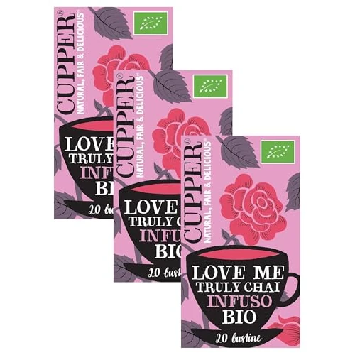 CUPPER Love Me Truly Chai Infuso Biologico con Cannella, Zenzero e Cardamomo, Tisana Energizzante con Ingredienti Naturali, Gusto Pieno, Filtri 100% Biodegradabili, Confezione da 60 Bustine