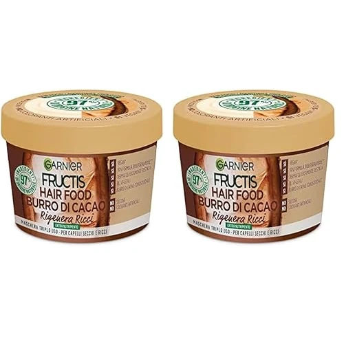 Offerta a tempo: Garnier Fructis Hair Food Burro di Cacao Rigenerante, Maschera per Capelli Secchi e Ricci, 97% di Ingredienti di Origine Naturale, Senza Siliconi, 390 ml (Confezione da 2) - 50% da 13.98 € a 6.98 €