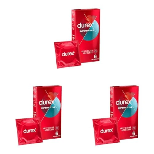 Durex SuperSottile Vestibilità Aderente Preservativi Sottili, 6 Profilattici (Confezione da 3)