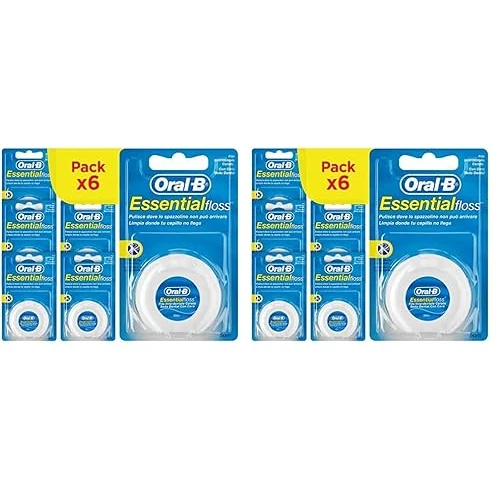Oral-B Filo Interdentale Cerato Essential Floss 50m. Resistente a strappi e sfilacciamenti. Confezione Da 12