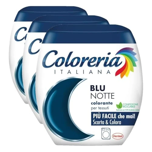 Offerta a tempo: Coloreria Italiana Grey Colorante Tessuti e Vestiti in Lavatrice, colore Blu notte, 1 Confezione, 350 g (Confezione da 3) - 47% da 22.77 € a 11.97 €