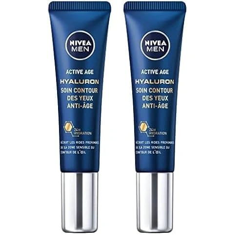 NIVEA MEN Anti-Aging Augenpflege (1 x 15 ml), feuchtigkeitsspendende Augenpflege mit Hyaluronsäure, Anti-Falten und Fältchen für Männer (Packung mit 2)