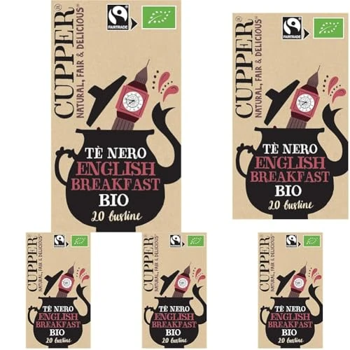 Offerta a tempo: CUPPER Tè Nero English Breakfast Biologico Fairtrade, Tè Ceylon Pieno e Rinfrescante, Ingredienti da Agricoltura Biologica, Filtri 100% Biodegradabili, Confezione da 100 Bustine - 43% da 17.45 € a 9.95 €