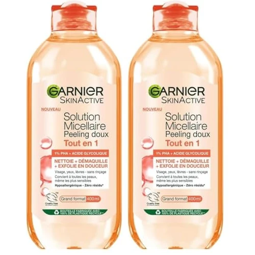 Offerta a tempo: Garnier - Acqua Micellare All in 1 Peeling Dolce - 1% PHA & Acido Glicolico - Esfoliante & Lisciante - Per tutti i tipi di pelle - Senza risciacquo - Formula Vegan & Ipoallergenico - 400 ml - 50% da 8.78 € a 4.38 €