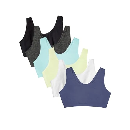 Fruit of The Loom Built Up Tank Style Sports Bra Value Pack Sujetador Deportivo, Opaco, lenteja/Blanco/carbón/arruba/Azul holandés/Negro, 110 6 para Mujer