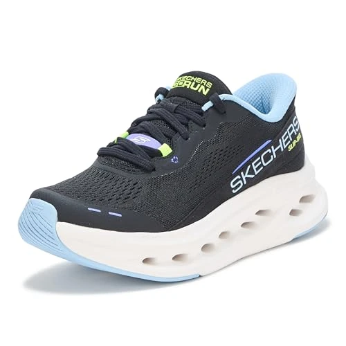 Oferta limitada: Skechers MAX Cushioning Glide-Step Caledonia sin Cordones para Mujer, Tela Negra y Ribete Azul, 36 EU de 114.95 € a 86.17 € (ahorro 25%)