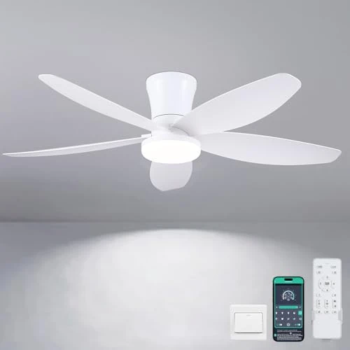 Offerta a tempo: Ventilatori a soffitto con luci-106CM Ventilatore a soffitto a basso profilo con luce e controllo remoto/APP,DC reversibile, LED dimmabili Ventilatori a soffitto moderni per camera da letto(Bianco) - 5% da 79.99 € a 75.99 €