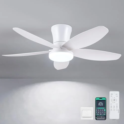 Surtime Plafondventilatoren met verlichting, 36 Low Profile plafondventilatoren met licht en afstandsbediening/app, inbouwmontage, omkeerbaar, DC moderne plafondventilatoren